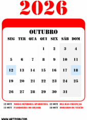 feriados e datas comemorativas de outubro calendário 2026
