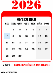 feriados e datas comemorativas de setembro calendário 2026