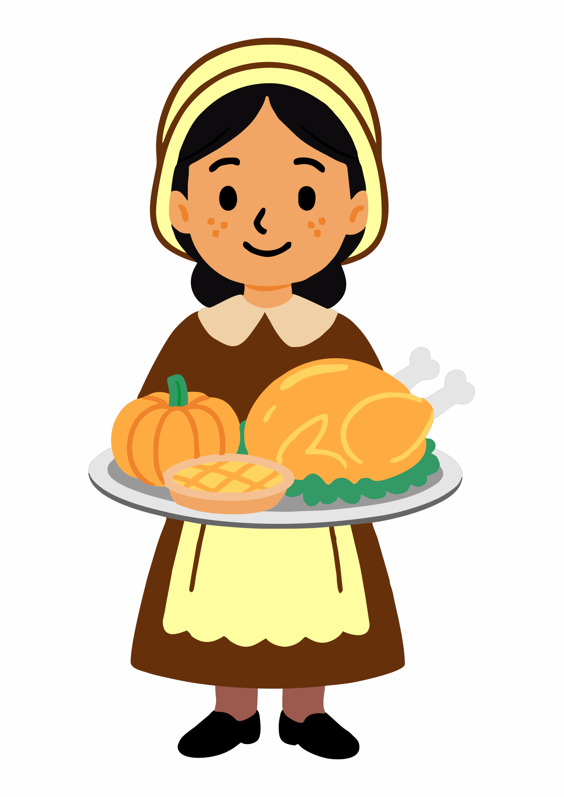 Dia de ação de graças desenho simples para decoração comida típica peru torta de abóbora feriado americano com fundo transparente png