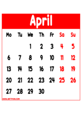 calendar 2026 april