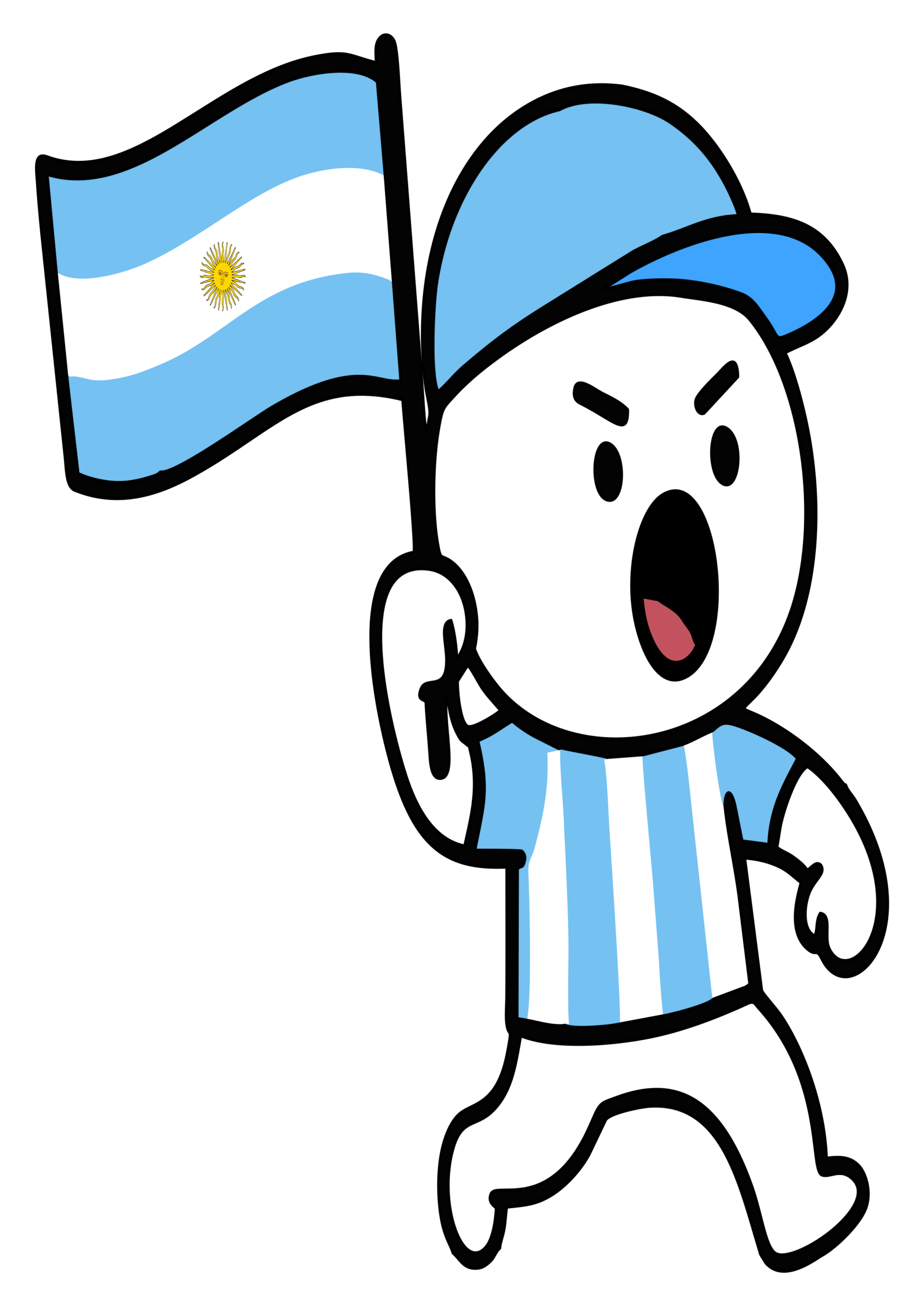 Argentina copa do mundo 2026 flork of cows torcedor segurando a bandeira figurinha engraçada para redes sociais png
