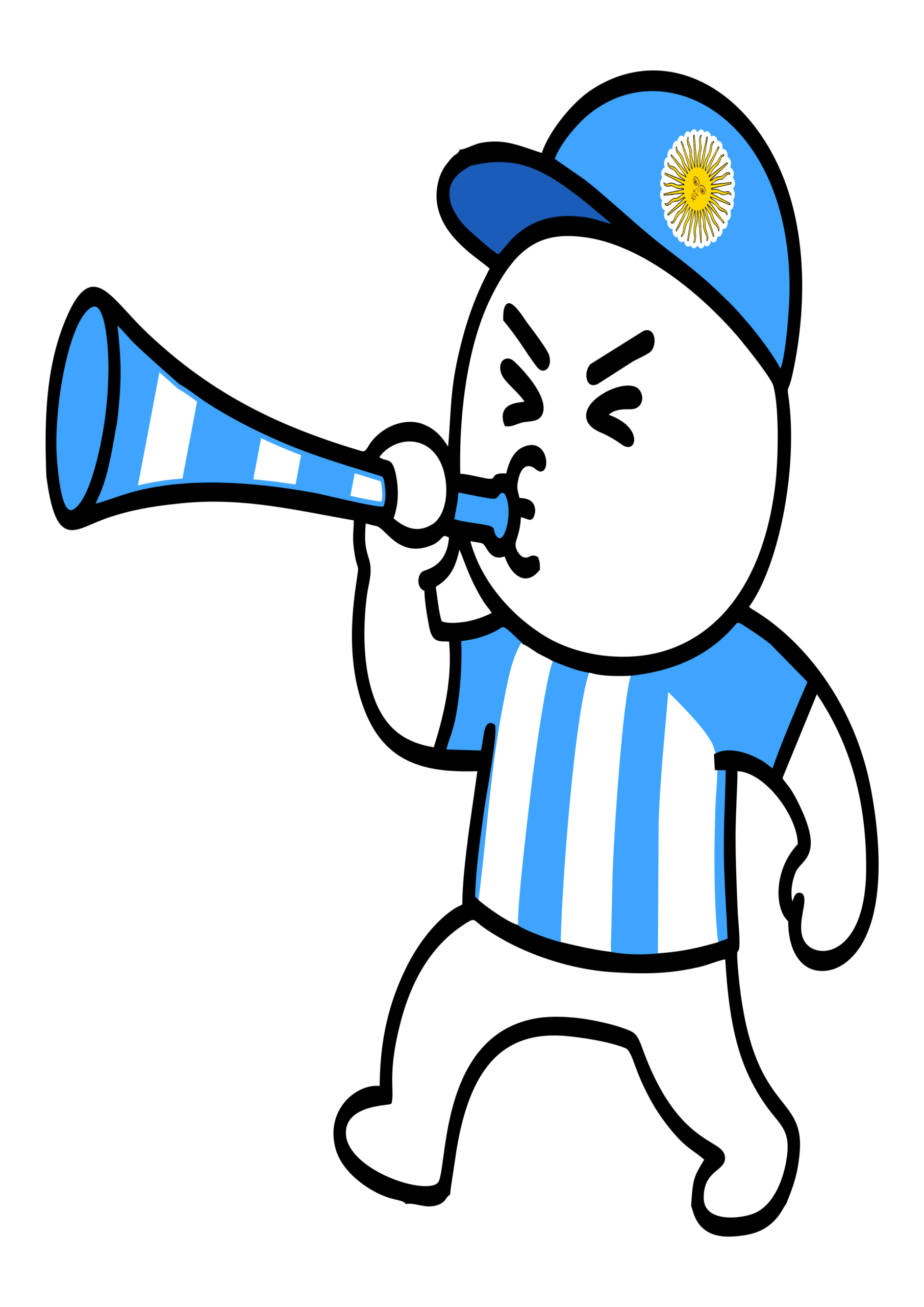 Argentina copa do mundo 2026 flork of cows torcedor segurando uma vuvuzela figurinha engraçada desenho simples png