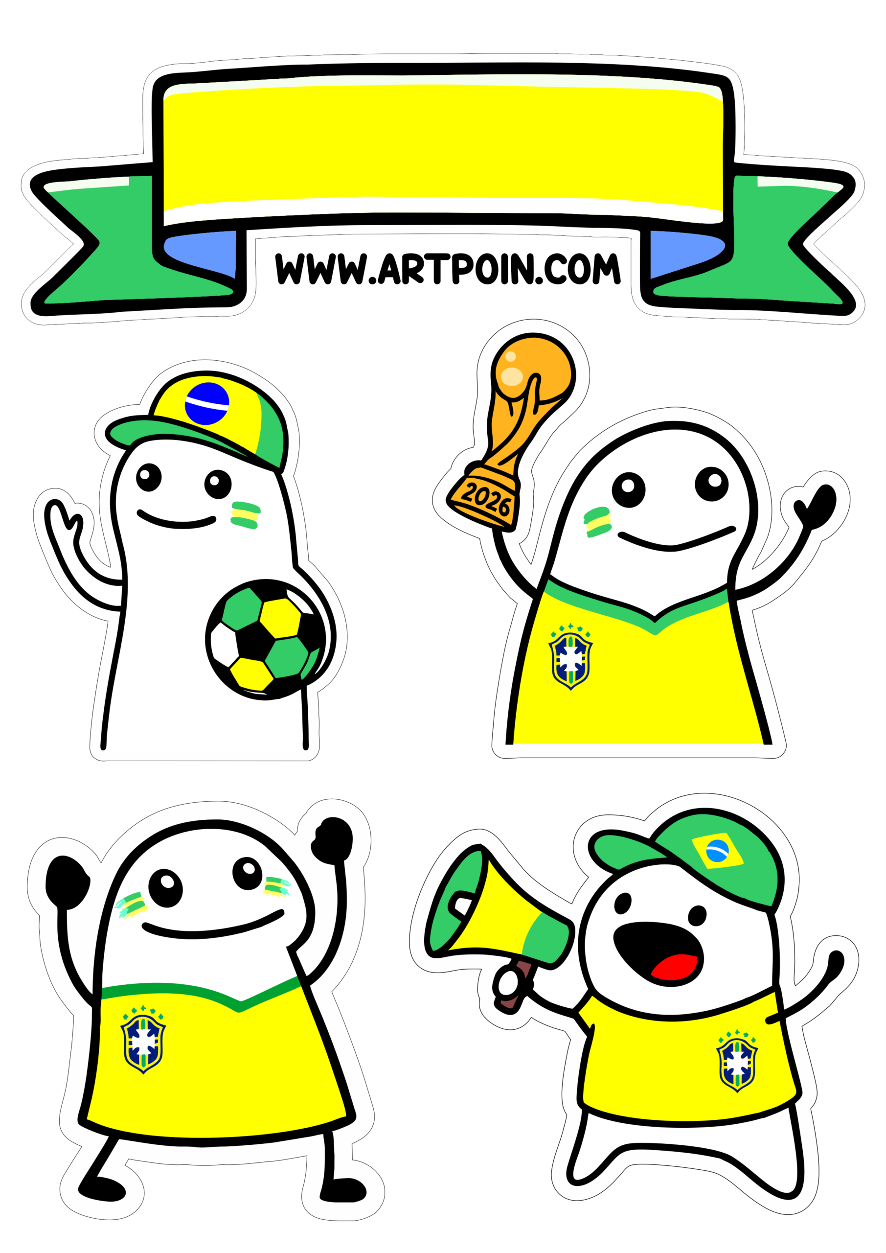 Cake topper FIFA World Cup 2026 Brazilian fan flork of cows funny images printable decoration parties and birthdays png
