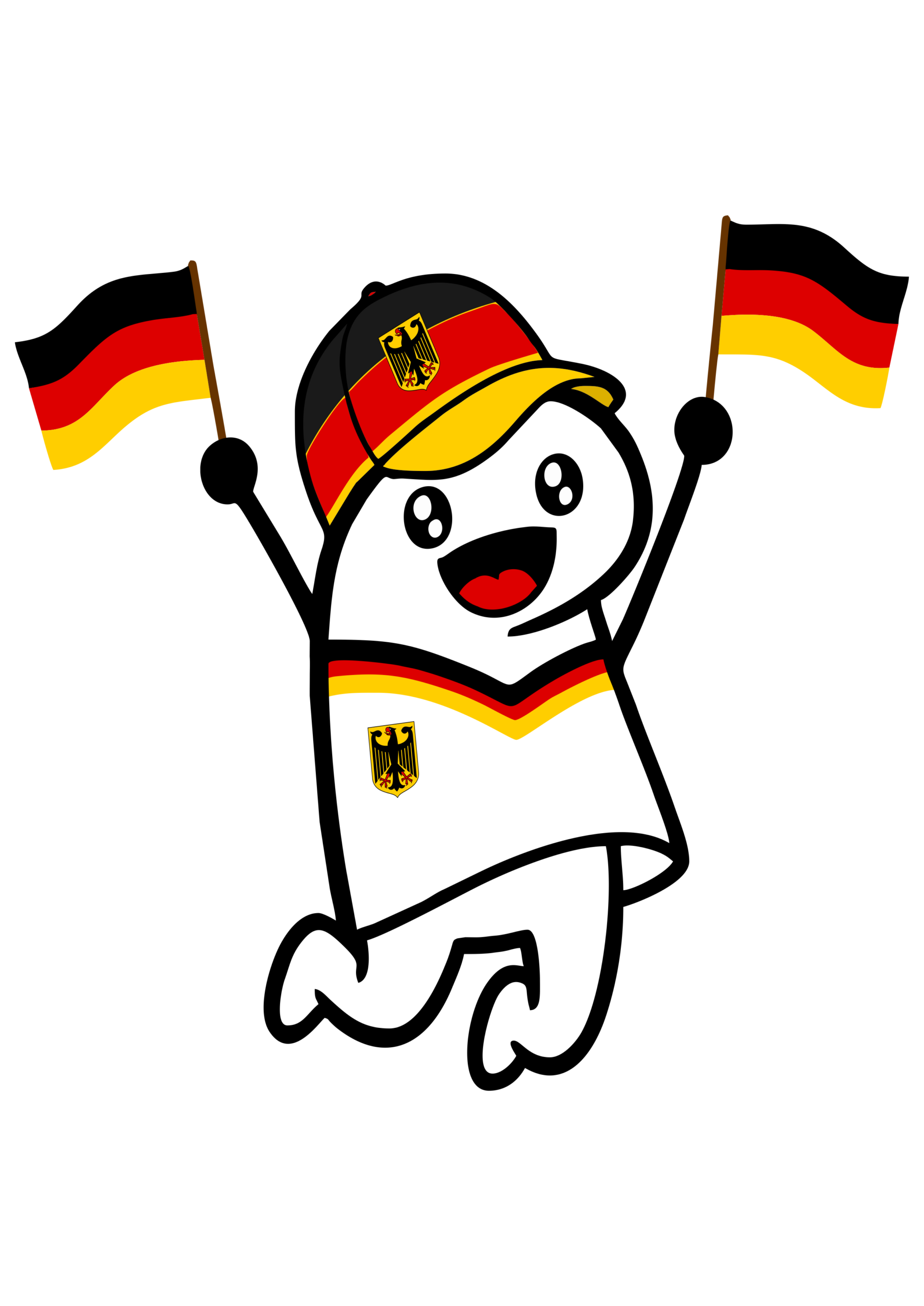 Figurinhas da copa do mundo de 2026 flork of cows torcedor da Alemanha torcendo segurando duas bandeiras png