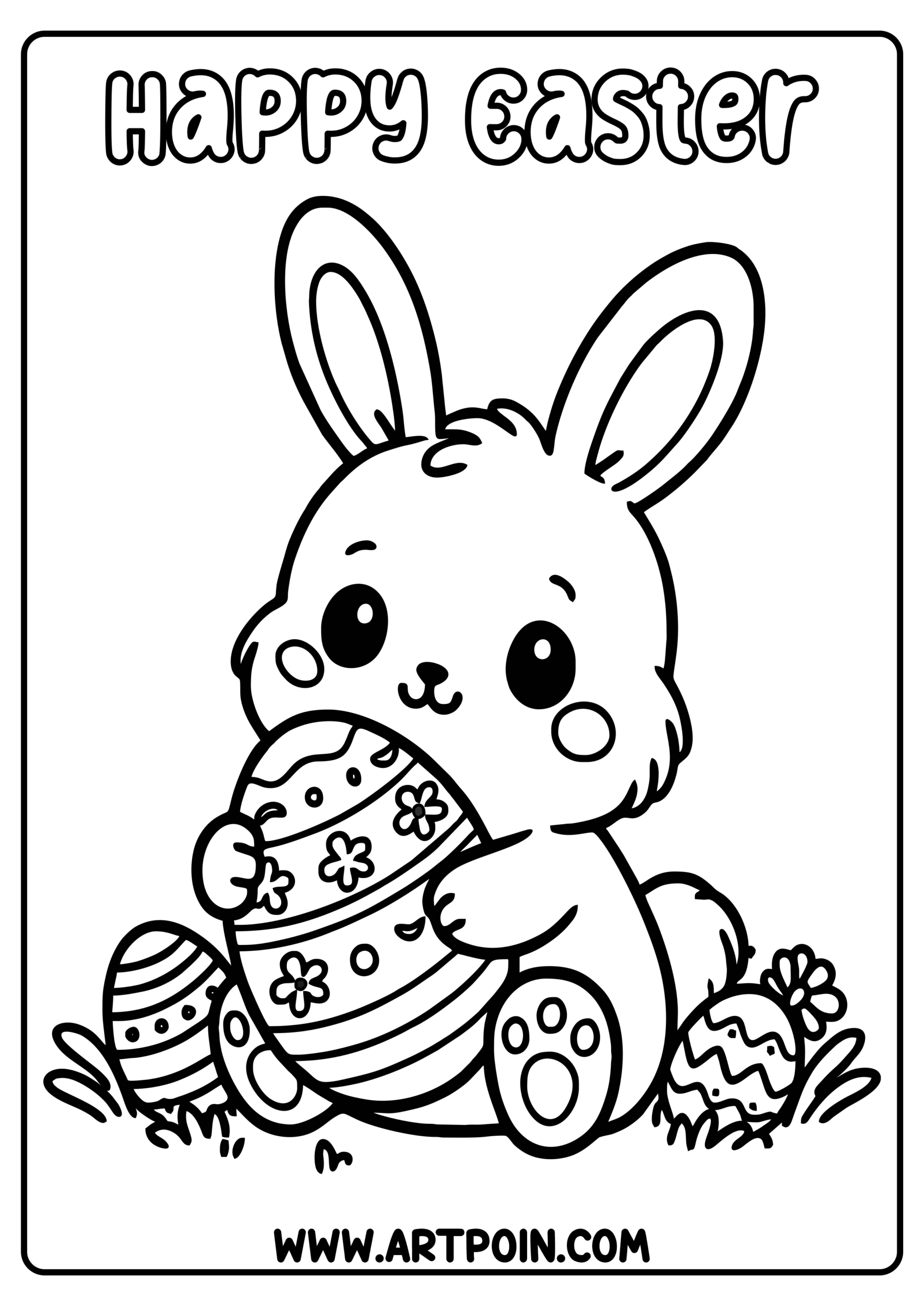Happy Easter coloring page cute bunny simple drawing for children png