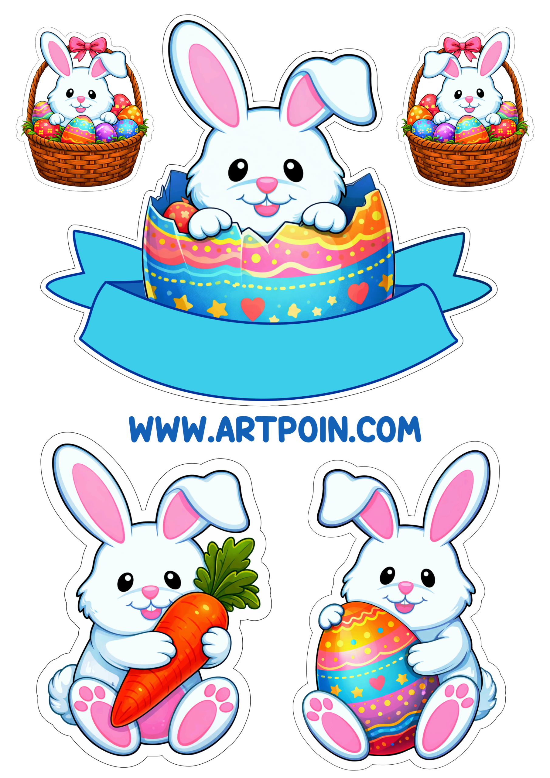 Cake topper white easter bunny cute image for decoration graphic arts png