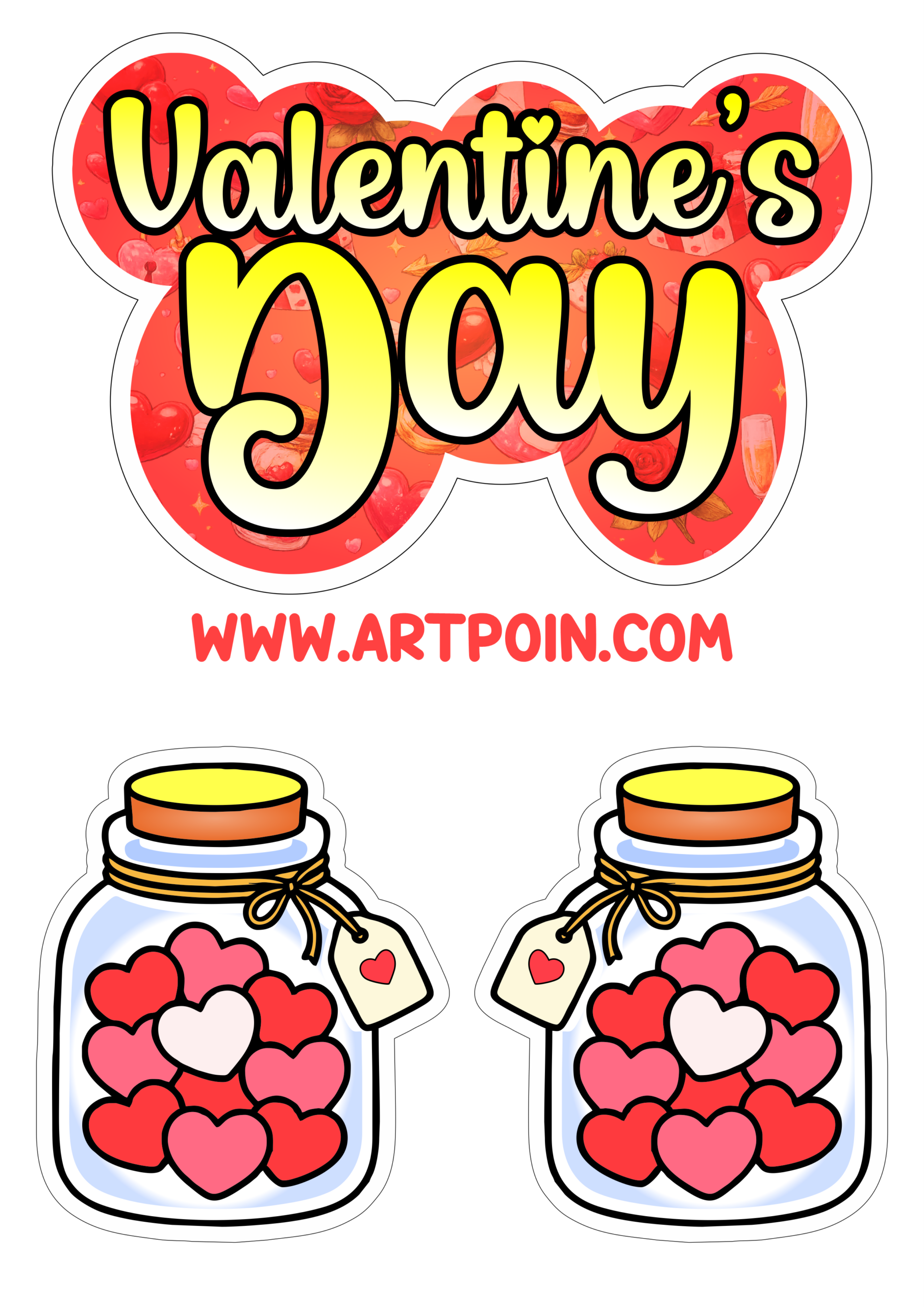 Cake topper valentines day with hearts cute images for decor your party png