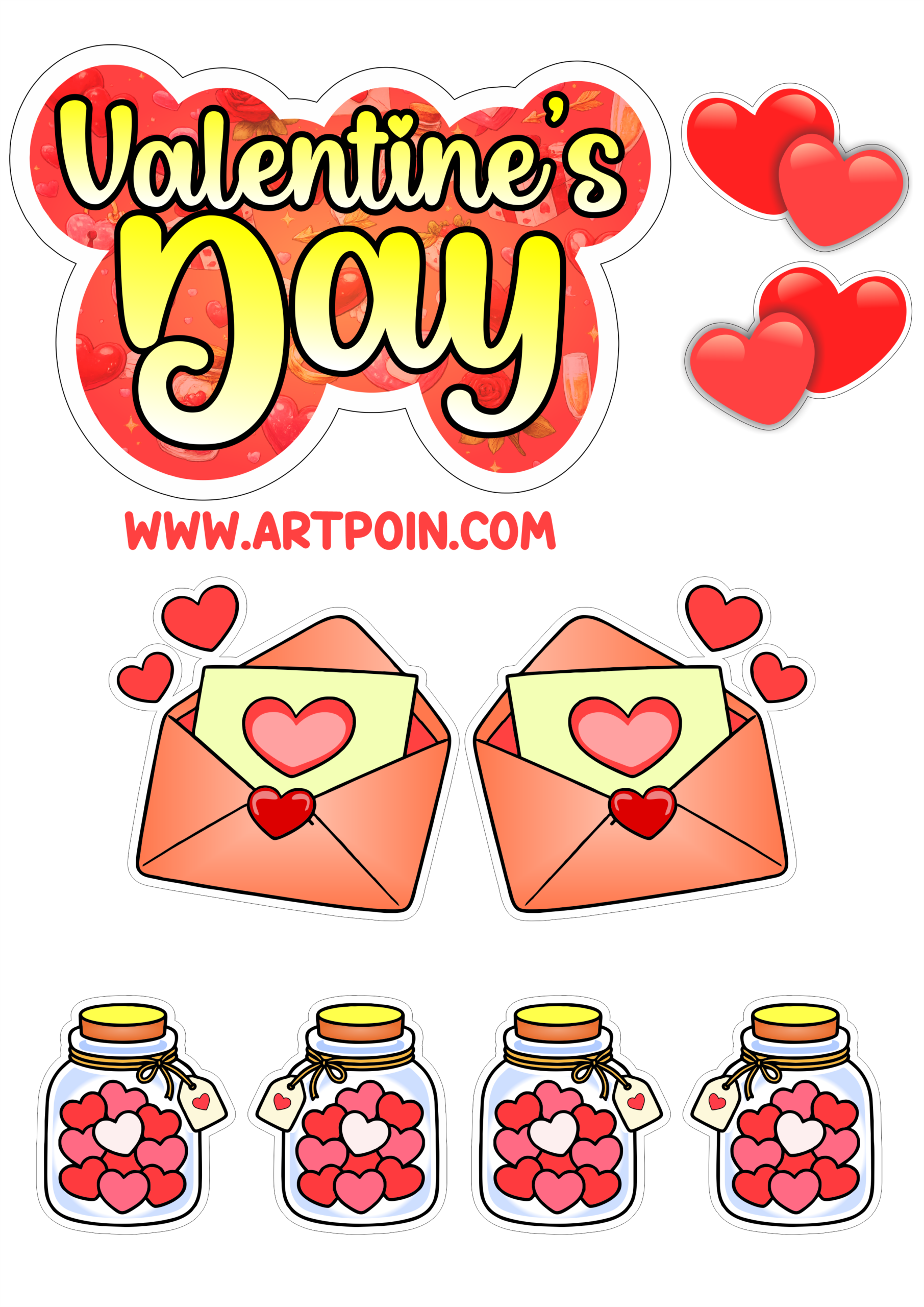 Cake topper valentines day with hearts and love note for decor your party free arts png