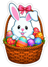 easter bunny inside basket eggs cute image