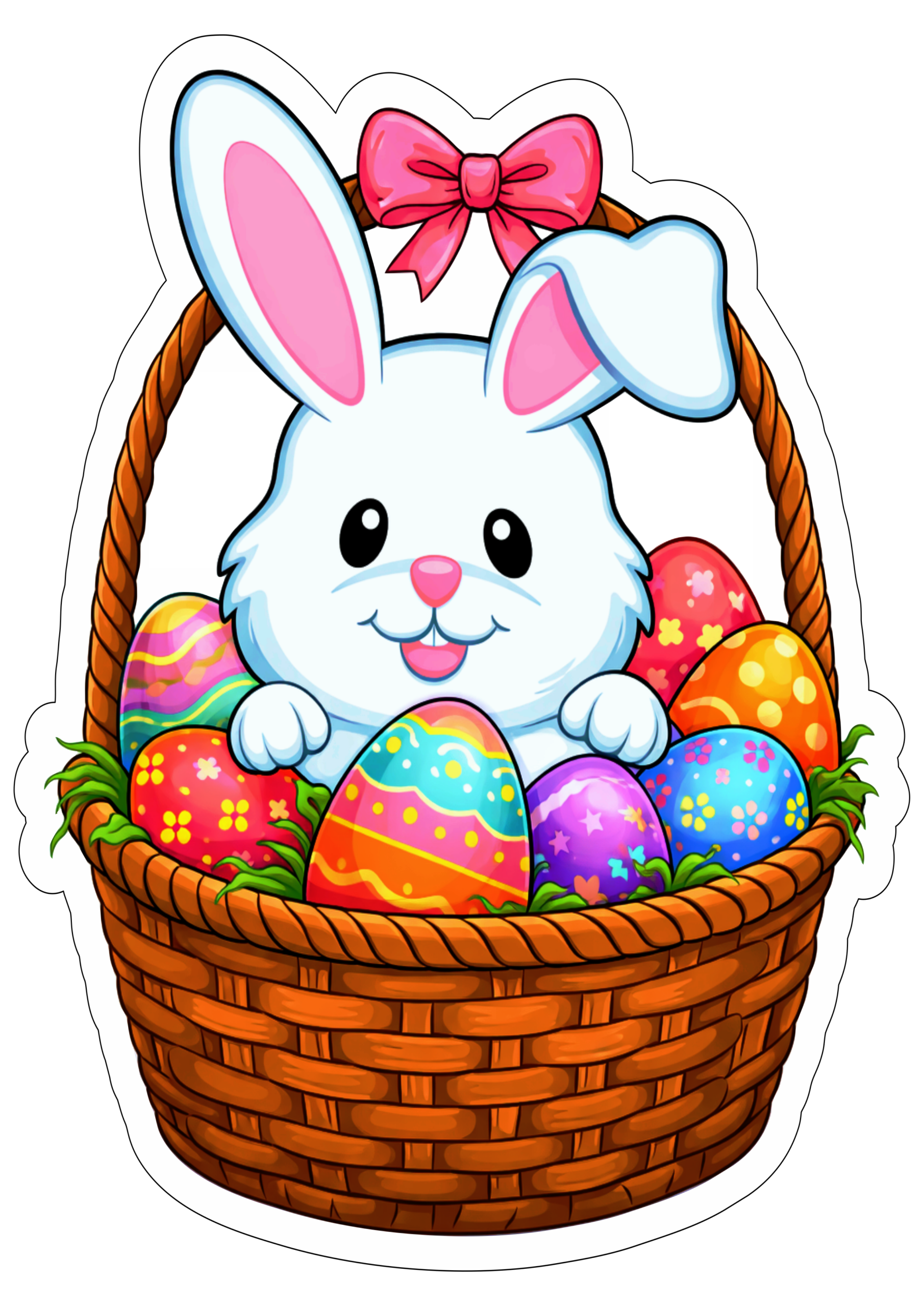 Coelhinho de páscoa dentro de uma cesta de ovos de chocolate imagens para decoração png