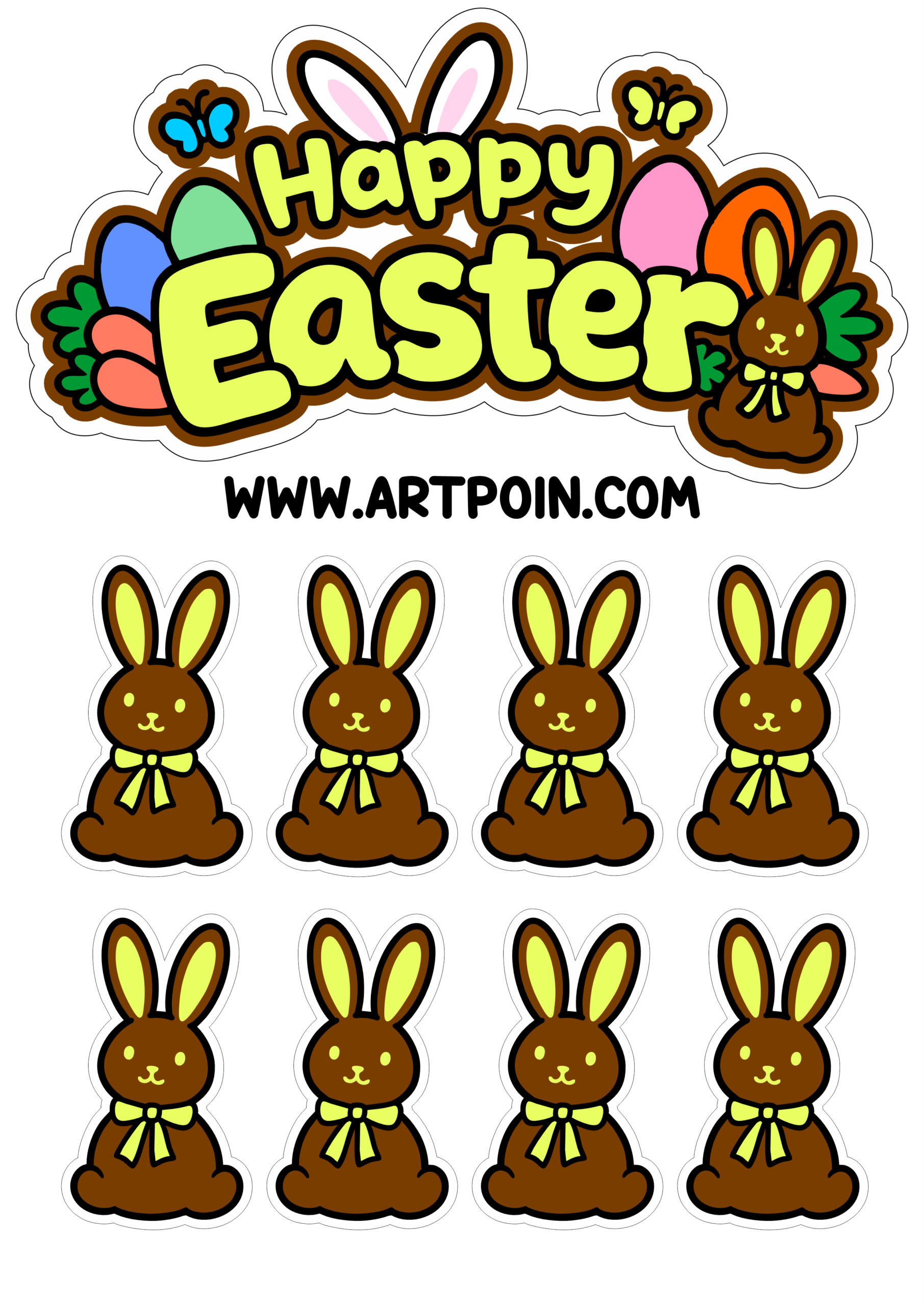 Cake topper happy easter and chocolate bunny decoration graphic arts ready to print and decor your party png