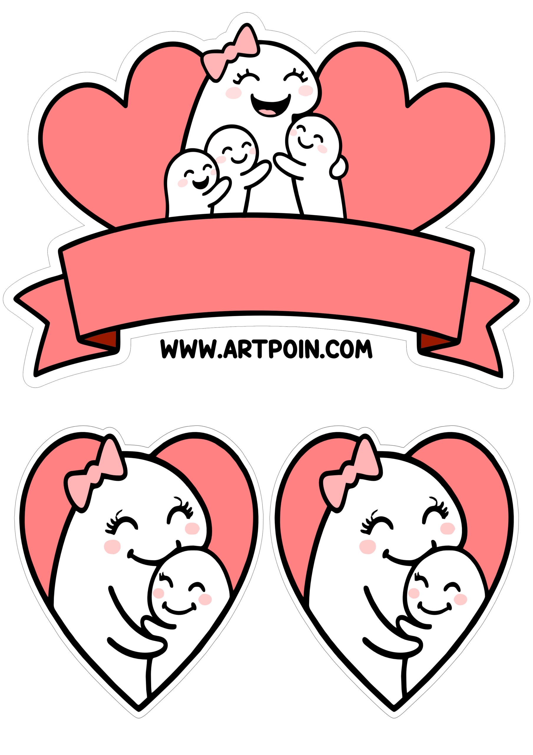 Cake topper happy mothers day 2026 funny image flork of cows mommy and child cute image png