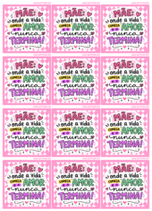 dia das mães adesivo quadrado cor de rosa com frase para imprimir 12 imagens