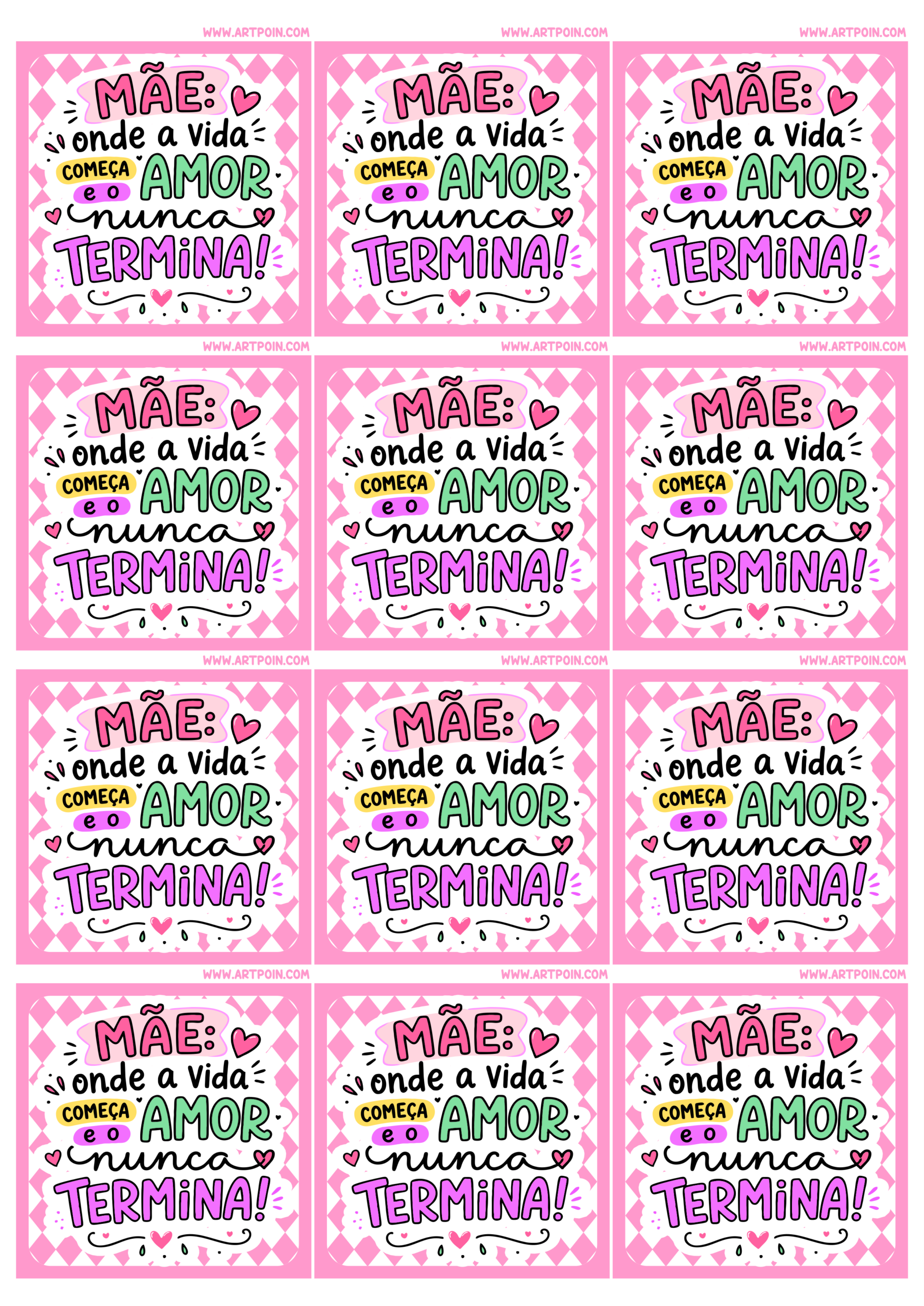 Dia das mães adesivos quadrados com frase fofinha ideal para decoração de festas mimos e presentes 12 imagens png