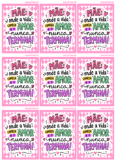 dia das mães adesivo quadrado cor de rosa com frase para imprimir 9 imagens