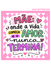 dia das mães adesivo quadrado cor de rosa com frase para imprimir arte