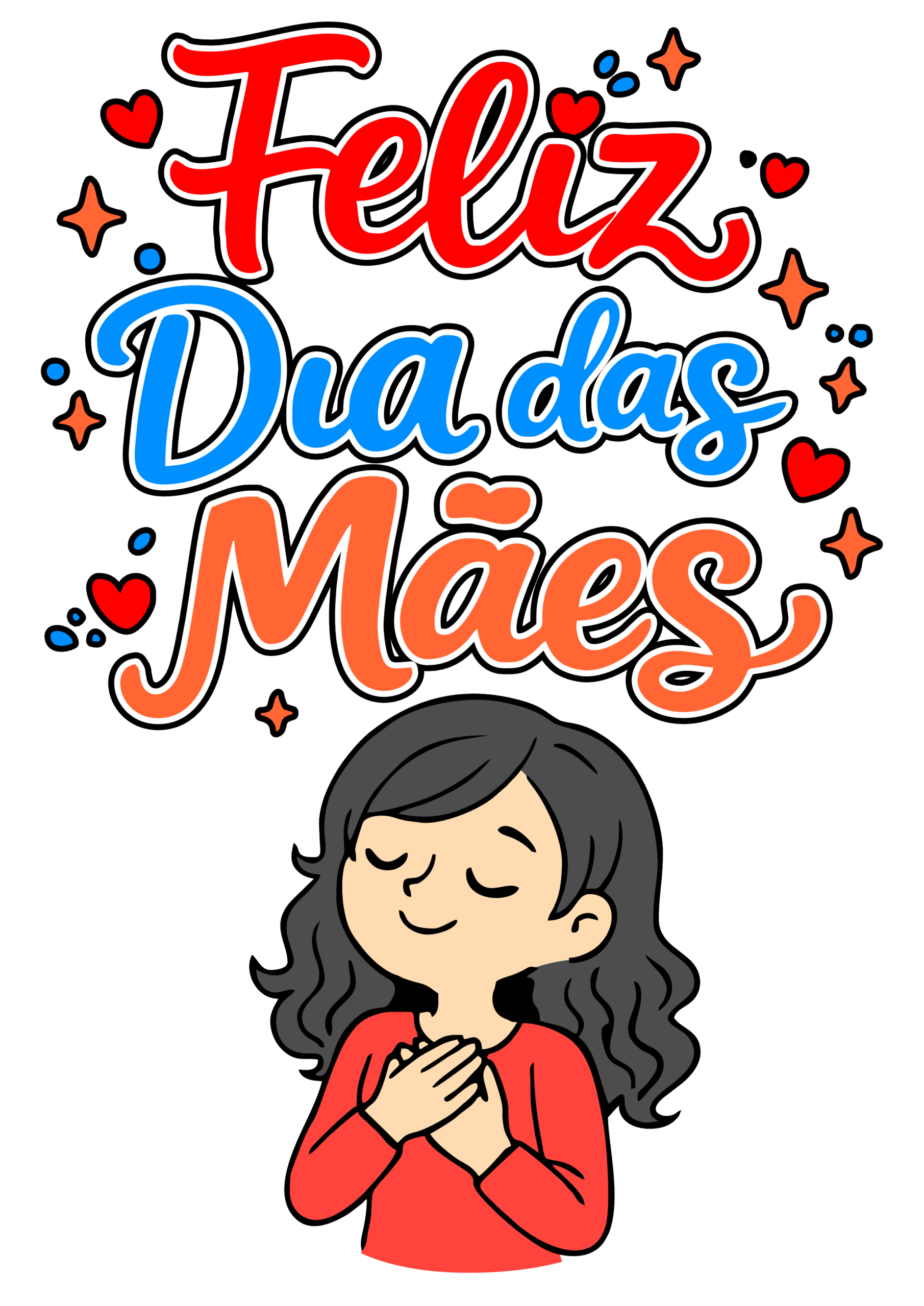 Dia das mães 2026 ideal para estampas e designers letreiro vermelho com desenhos fofinhos pronto para imprimir png