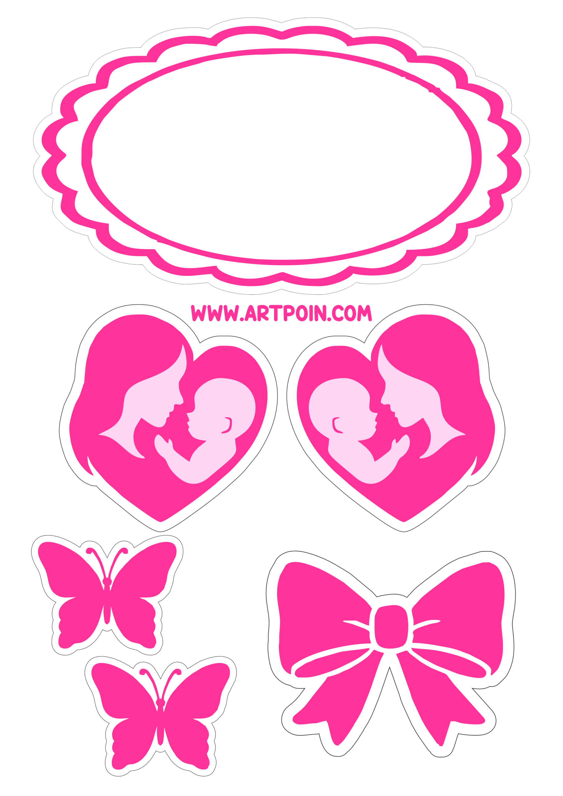 Topo de bolo rosa para imprimir lacinho e borboletas ideal para decoração para o dia das mães papelaria criativa png