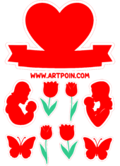 feliz dia das mães topo de bolo vermelho com desenhos flores e borboletas