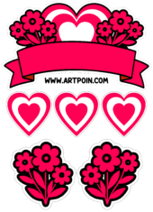 feliz dia das mães topo de bolo vermelho com desenhos flores e corações
