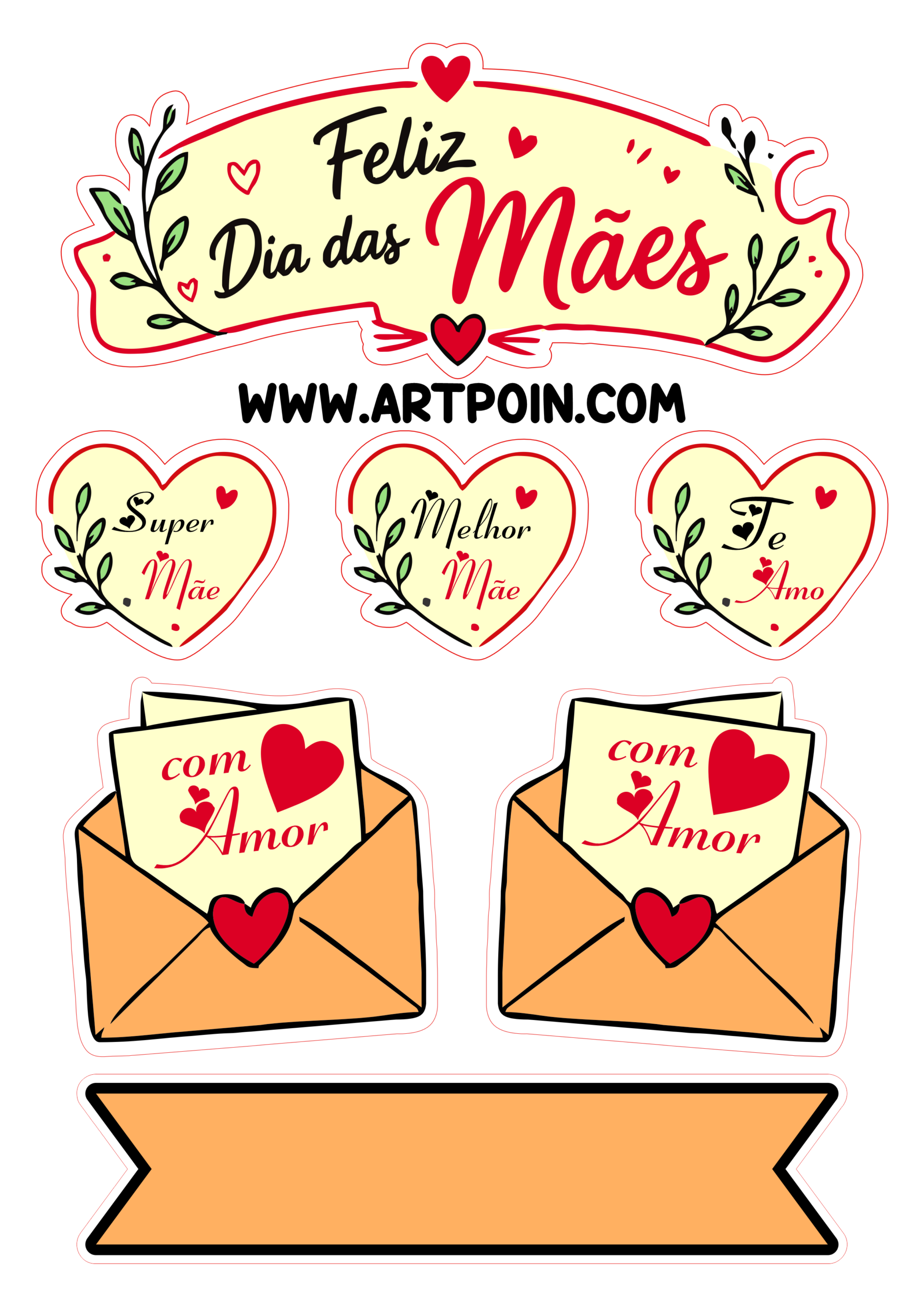 Topo de bolo decoração para o dia das mães desenhos fofinhos e frases cartinha te amo mamãe com amor png