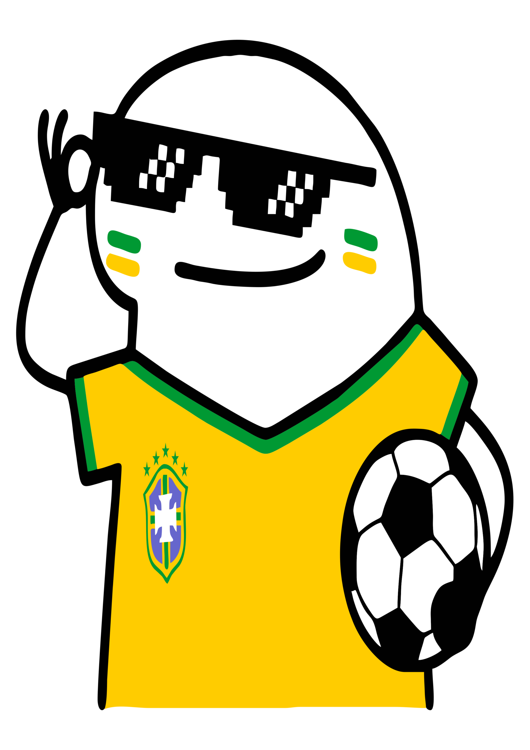 Figurinhas engraçadas para a copa do mundo flork of cows usando óculos torcedor do Brasil desenho simples png