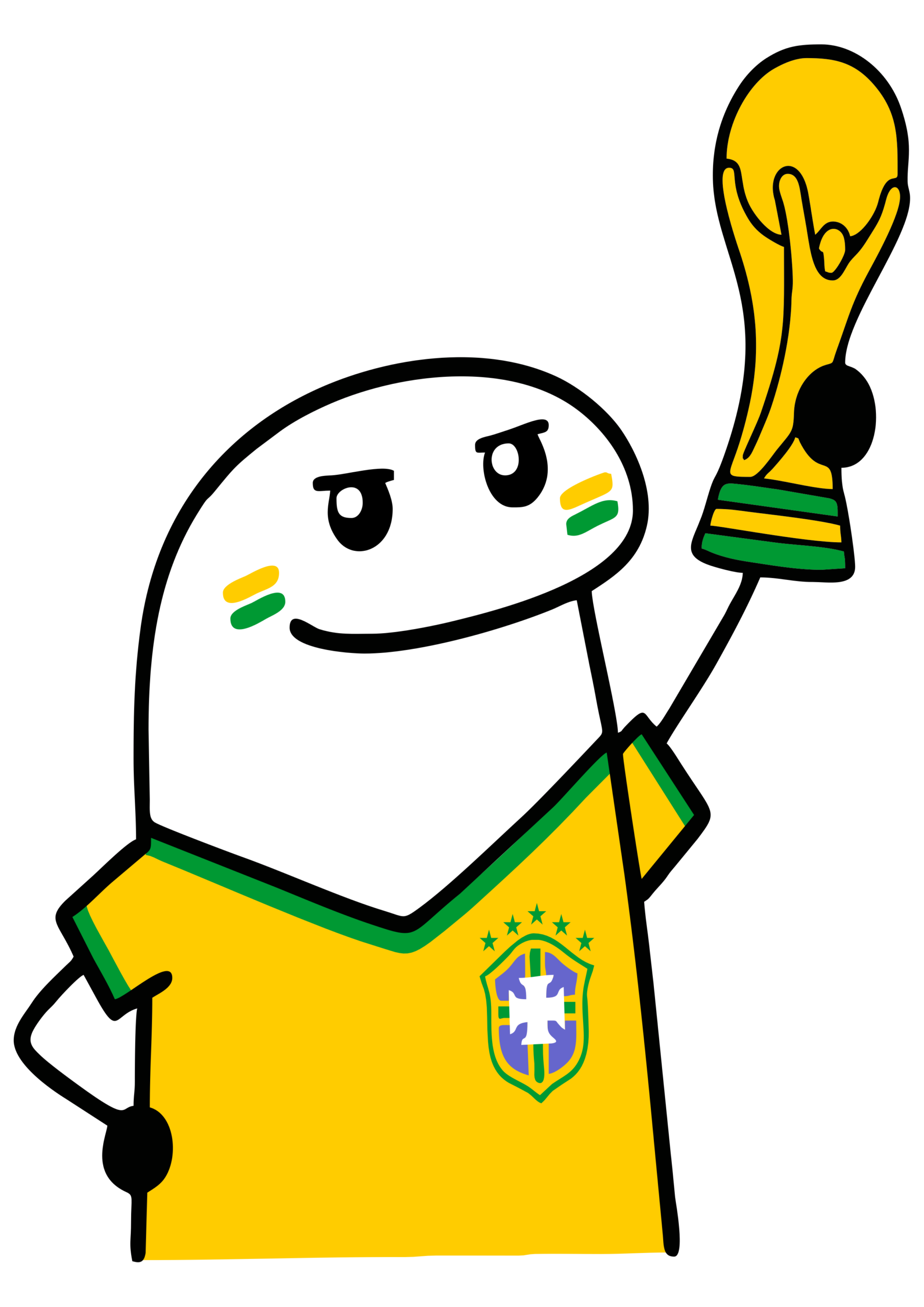 Figurinhas engraçadas para a copa do mundo flork of cows torcedor brasileiro levantando a taça de campeão png
