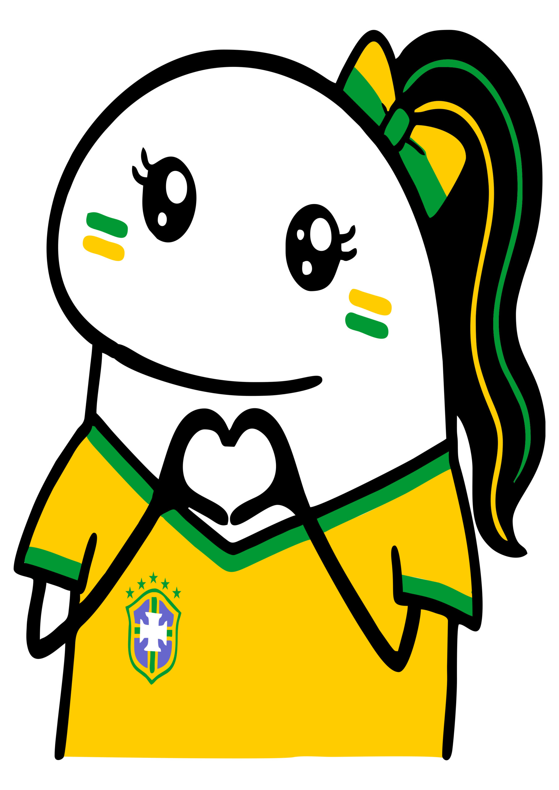 Figurinhas engraçadas para a copa do mundo flork of cows torcedora do brasil fazendo sinal de coração com as mãos png